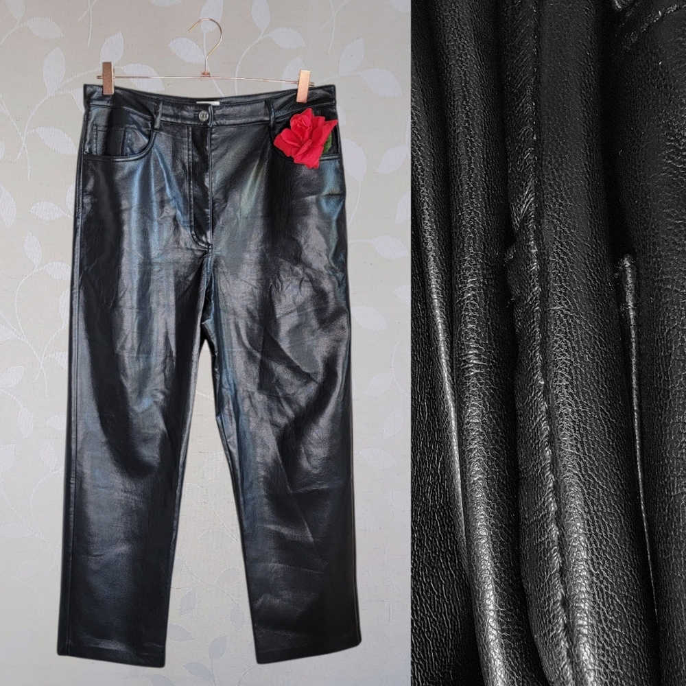 Aritzia Wilfred High Rise Faux Leather Straight Leg Pants Black Vegan Leather 12